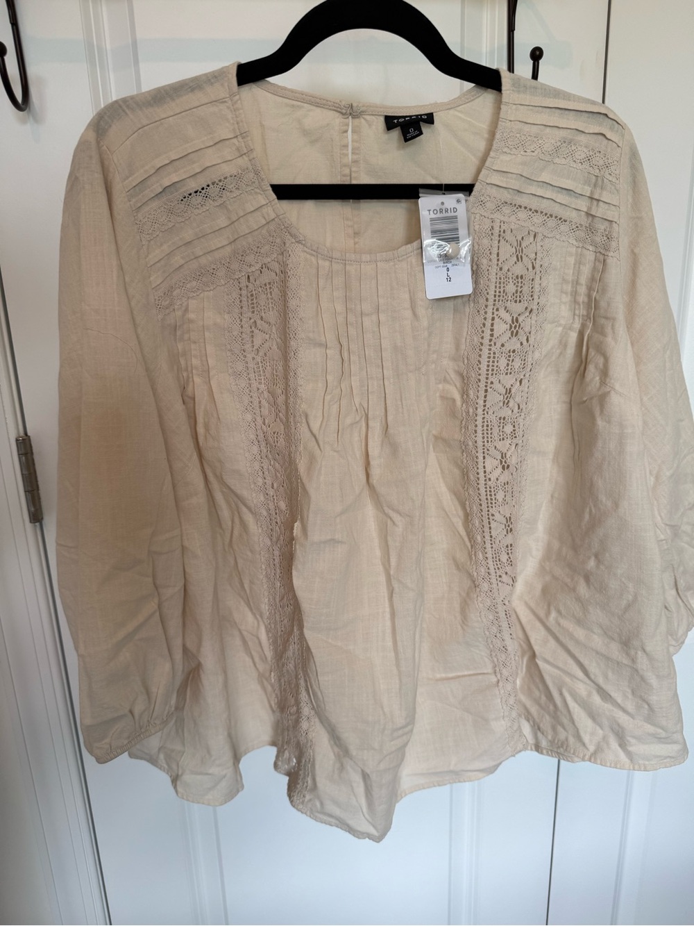 torrid cream lace pintuck blouse with scoop neckline